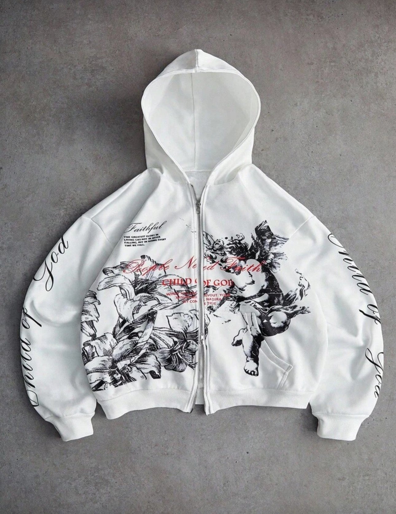 graphic print zip up hoodie