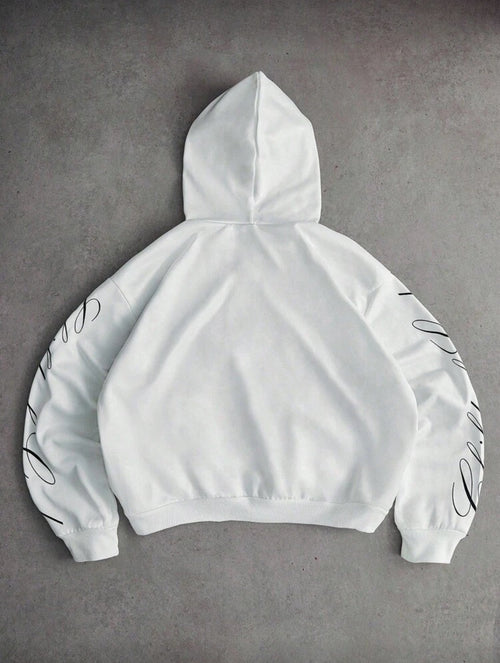 graphic print zip up hoodie